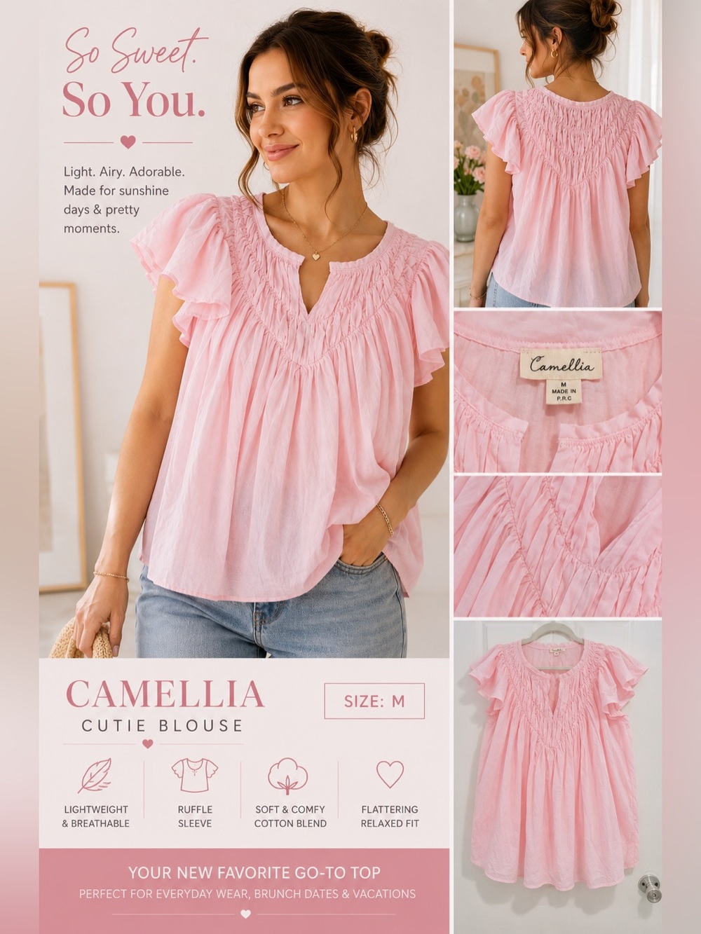 Camellia size M pink blouse